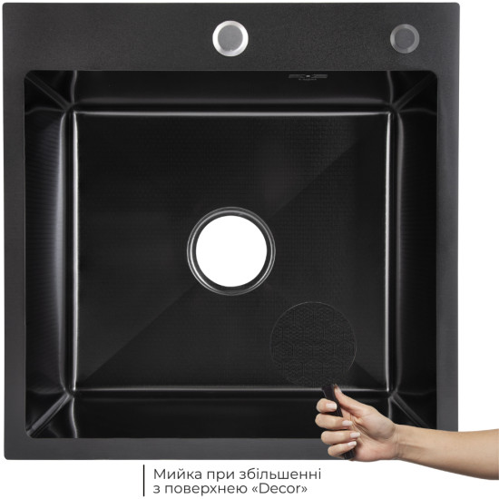 Lidz Handmade H5050HB Мойка для кухни интегрированная Decor Black PVD Honeycomb 2,5/0,5 мм LDH5050BDECPVD48369