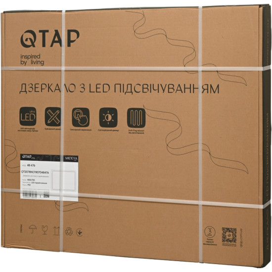 Дзеркало Qtap Mideya (MI2) 800х700 з LED-підсвічуванням Touch, з антизапотіванням, з димером, рег. яскравості QT2078NCF807048476