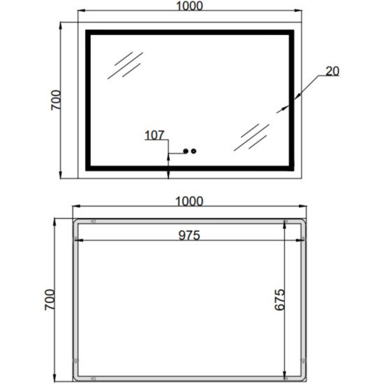 Зеркало Qtap Mideya (MI1) 1000х700 с LED-подсветкой Touch, с антизапотеванием, диммером, рег. яркости QT2078NCF10070