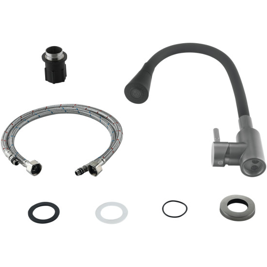 Змішувач для кухні Lidz Aria 015F31 (k35) з гнучким виливом LDARI015F31BGRP49566 Graphite/Black
