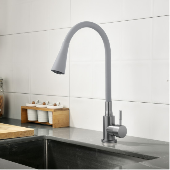 Змішувач для кухні Lidz Aria 015F31 (k35) з гнучким виливом LDARI015F31GGRP49567 Graphite/Grey