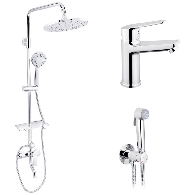 Набор 3 в 1 душевая система Kroner Armada-C064K + смеситель Hagen-C010 + смеситель Bidet-C082