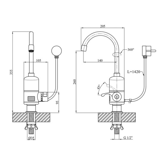 Проточный кран Kroner KRM Volt - CW090 с дисплеем
