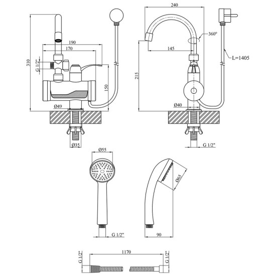 Проточный кран Kroner KRM Volt - CW191MDS с дисплеем
