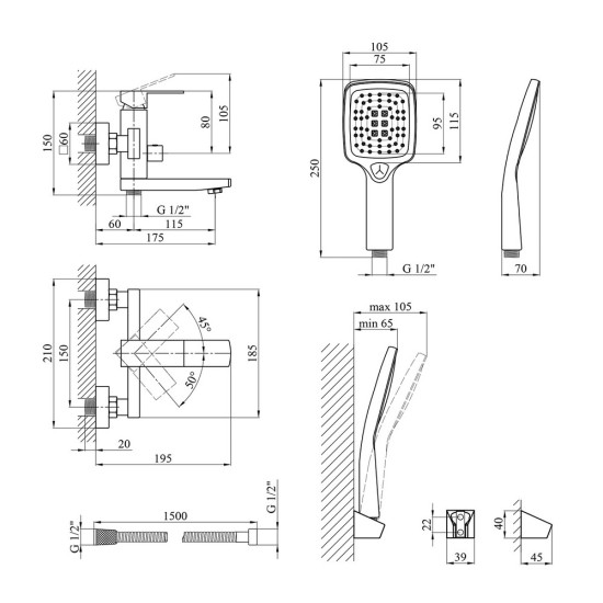 Набор смесителей Edelstahl Kubus-SCH010 + смеситель Edelstahl Kubus-SCH060