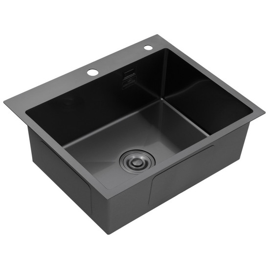 Комплект кухонная мойка Kroner Schwarze-6050HM PVD + смеситель Ersel - GRP03393BLK + дозатор Spender-026