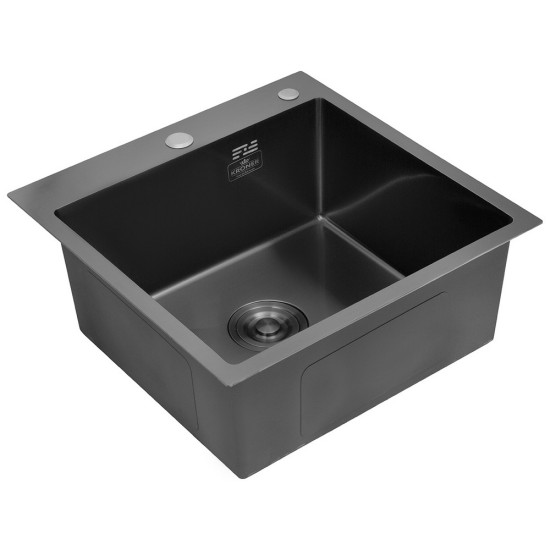 Комплект кухонная мойка Kroner Schwarze-5050HM PVD + смеситель Ersel-GRP03393BLK + дозатор Spender-026