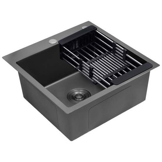 Комплект мойка для кухни интегрированная Kroner KRP PVD Schwarze - 5050HM с корзиной для сушки и дозатором