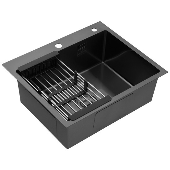 Комплект кухонная мойка Kroner Schwarze-6050HM PVD + смеситель Ersel - GRP03393BLK + дозатор Spender-026