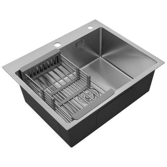 Комплект кухонная мойка Kroner Gebürstet-6050HM + смеситель Küche-C031BLK + дозатор Spender-016