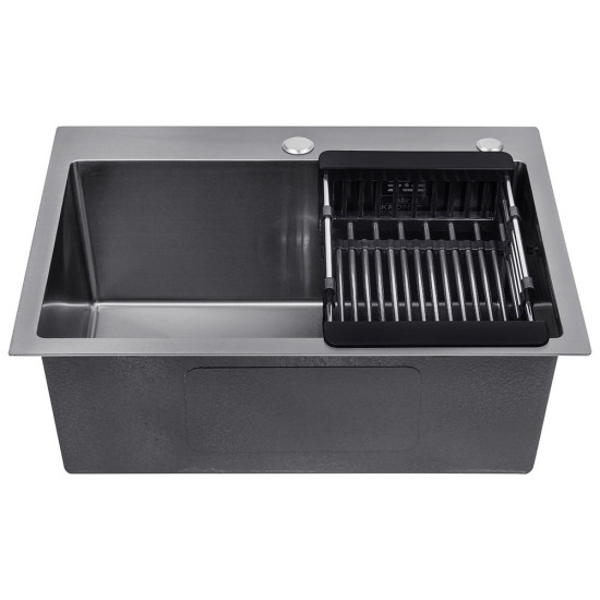Комплект кухонная мойка Kroner Schwarze-5843HM PVD + смеситель Edelstahl Klassisch-SCH035PVD + дозатор Spender-026