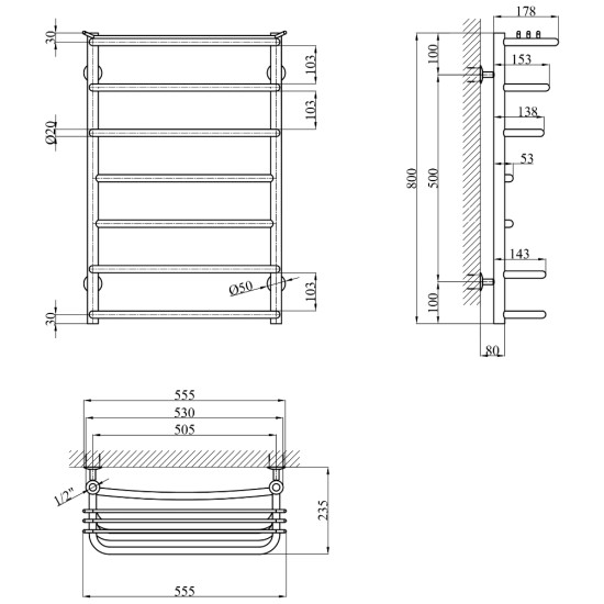 Полотенцесушитель водяной Kroner KRP Stern WT800x500-7