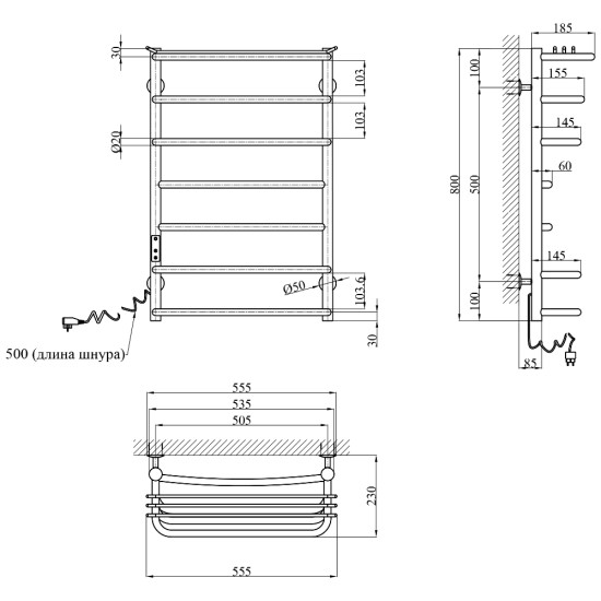 Полотенцесушитель электрический Kroner KRP Stern EL800x500-7