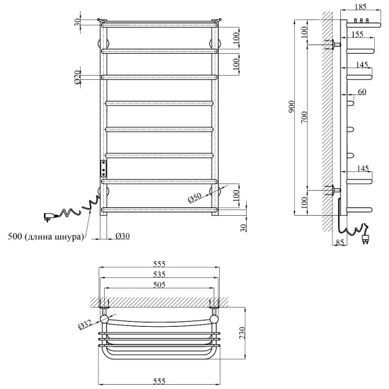 Полотенцесушитель электрический Kroner KRP Stern EL900x500-8