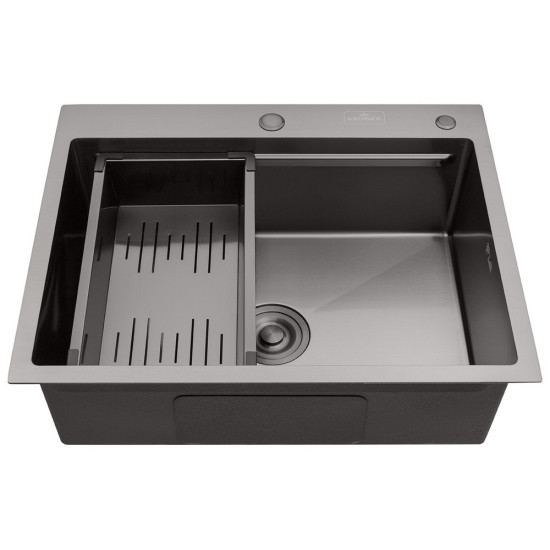 Комплект кухонная мойка Kroner Schwarze-6350HM PVD + смеситель Ersel-GRP03393BLK + дозатор Spender-SCH049