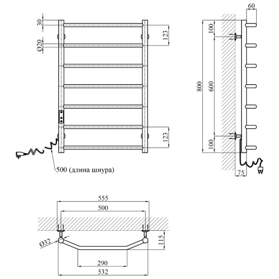 Полотенцесушитель электрический KronerKRP Diva EL800x500-7