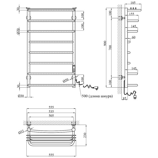 Полотенцесушитель электрический Kroner KRP Stern ER900x500-8