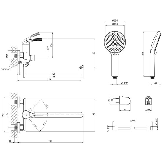 Змішувач для ванни Kroner KRP Axis Line-GRP070