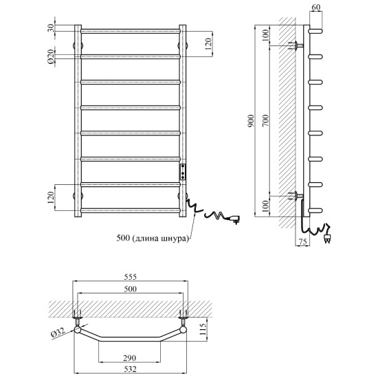 Полотенцесушитель электрический Kroner KRP Diva ER900x500-8