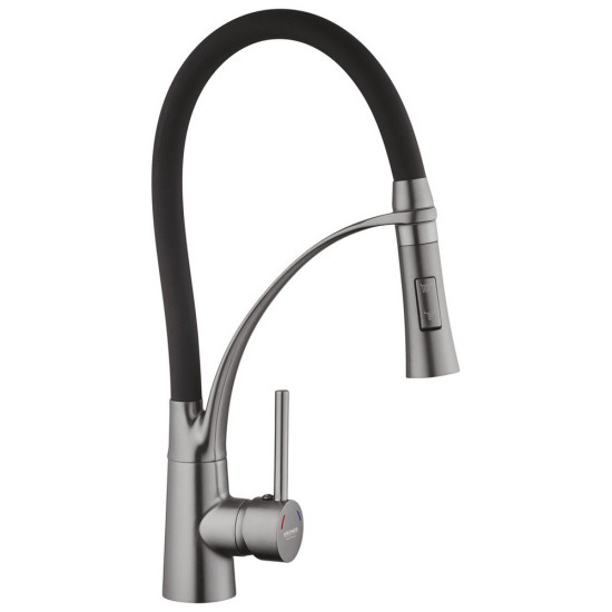 Комплект кухонная мойка Kroner Schwarze-5050HM PVD + смеситель Ersel-GRP03393BLK + дозатор Spender-026