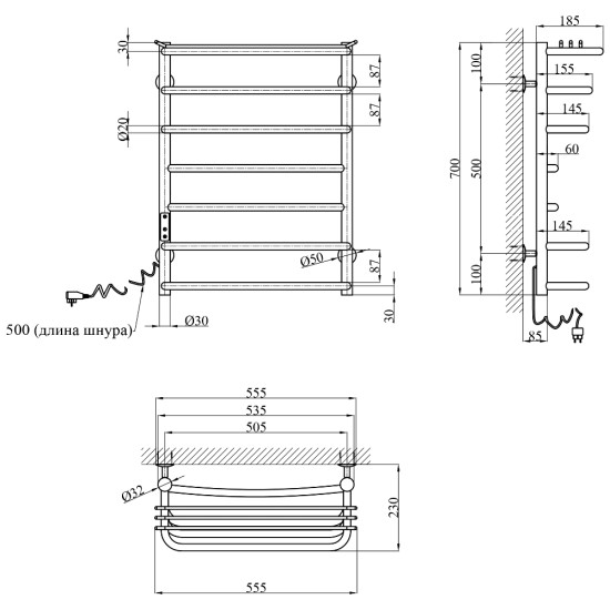 Полотенцесушитель электрический Kroner KRP Stern EL700x500-7