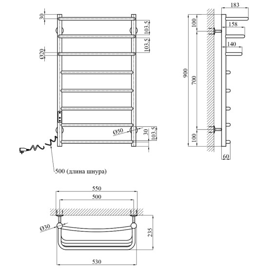 Полотенцесушитель электрический Kroner KRP Prima EL900x500-8