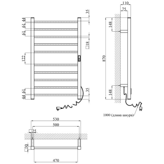 Полотенцесушитель электрический Kroner KRP Hitze-Stern SCH8753-10T