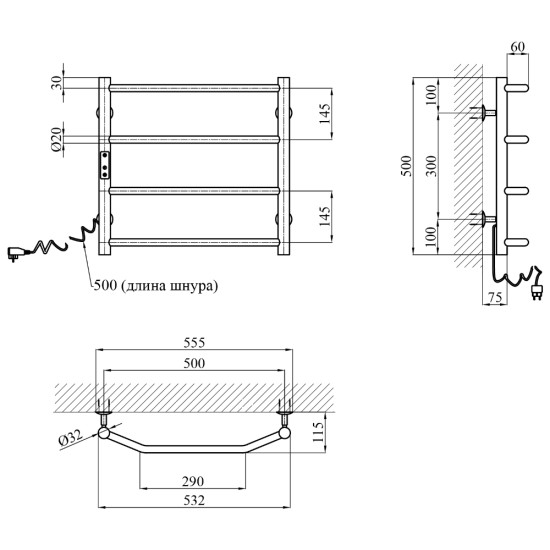 Полотенцесушитель электрический Kroner KRP Diva EL500x500-4