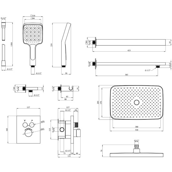 Душевая система скрытого монтажа термостатическая Kroner Element Thermo 211461-0101