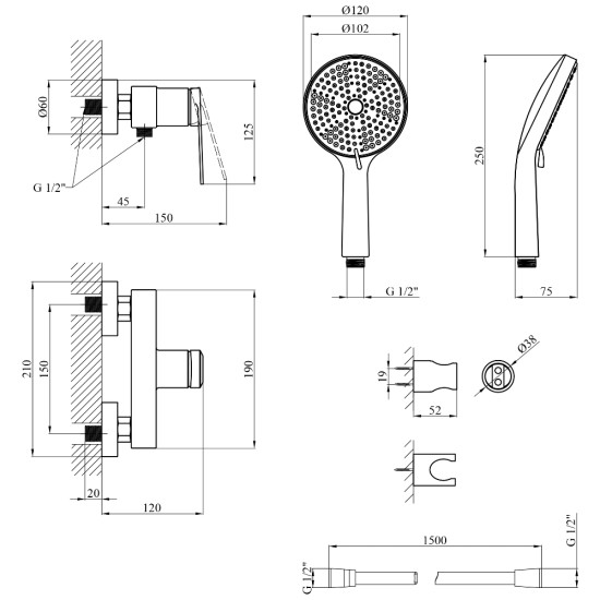 Смеситель для душа Kroner Element 211411-3801