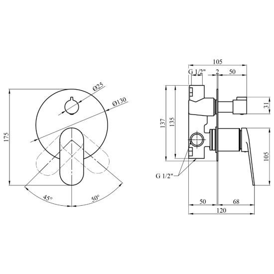 Смеситель скрытого монтажа для душа Kroner Element 211337-0101