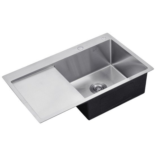 Комплект кухонная мойка Kroner Gebürstet-7849RHM + смеситель Edelstahl Klassisch-ESG03815BLK + дозатор Spender-016