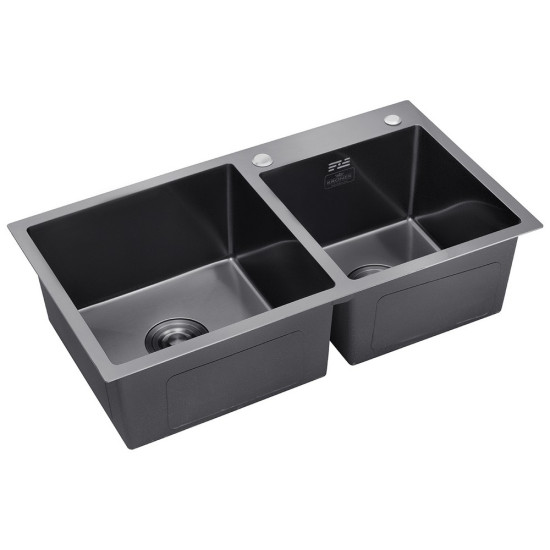 Комплект кухонна мийка Kroner Schwarze-7843ZHM PVD + змішувач Edelstahl Klassisch-PVD03817BLK + дозатор Spender-026