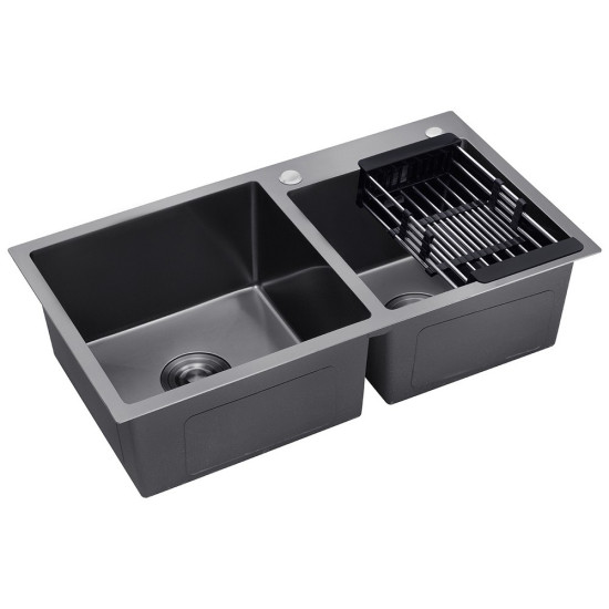 Комплект кухонна мийка Kroner Schwarze-7843ZHM PVD + змішувач Edelstahl Klassisch-PVD03817BLK + дозатор Spender-026