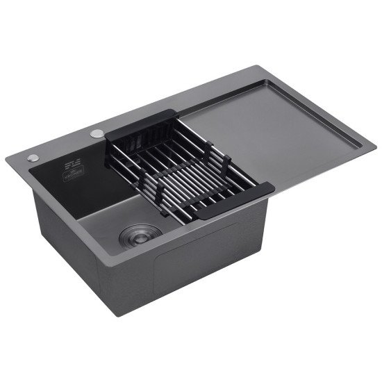 Комплект кухонна мийка Kroner Schwarze-7849LHM PVD + змішувач Edelstahl Klassisch-SCH035PVD + дозатор Spender-026