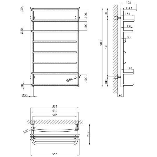 Сушарка для рушників водяна Kroner KRP Stern WT900x500-8