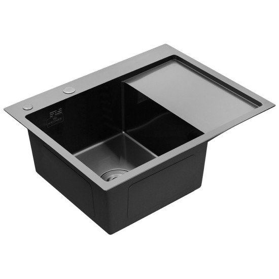 Комплект мойка для кухни интегрированная Kroner KRP Schwarze - 6350LHM PVD с корзиной для сушки и дозатором