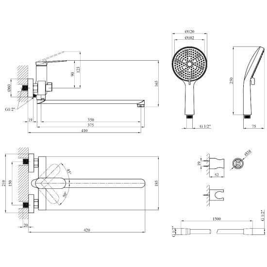 Смеситель для ванны Kroner Element 211414-3801