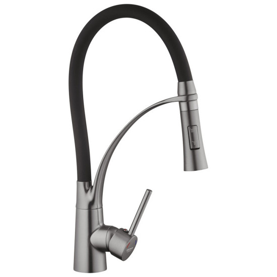 Комплект кухонная мойка Kroner Schwarze-6050HM PVD + смеситель Ersel - GRP03393BLK + дозатор Spender-026
