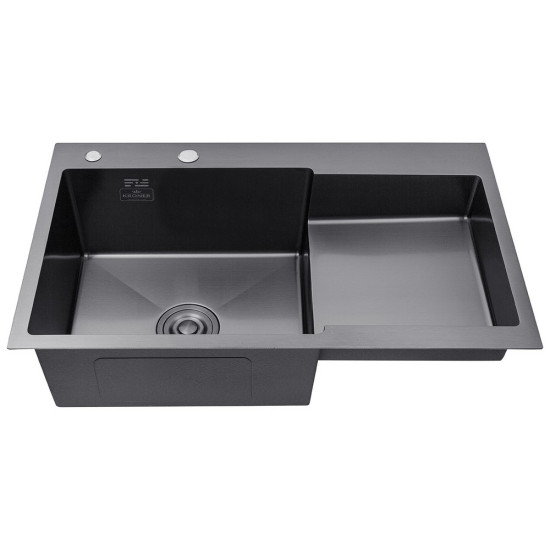 Комплект кухонна мийка Kroner Schwarze-7848LHM PVD + змішувач Edelstahl Klassisch-SCH035PVD + дозатор Spender-SCH049
