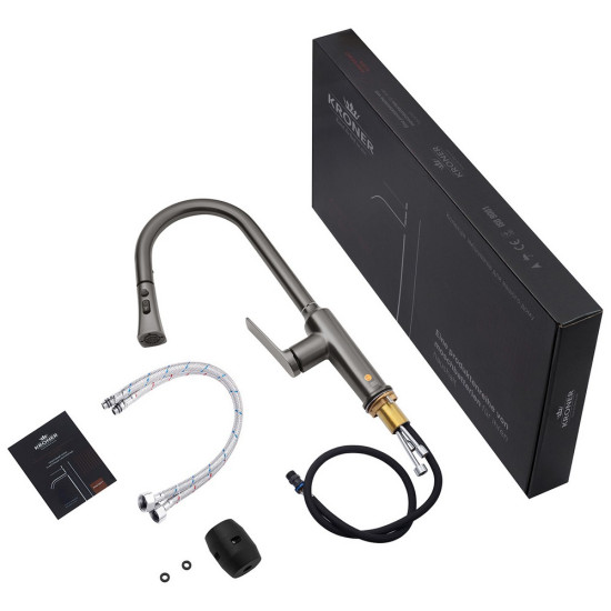 Комплект кухонная мойка Kroner Schwarze-6350HM PVD + смеситель Makon-GRP030-T + дозатор Spender-SCH049
