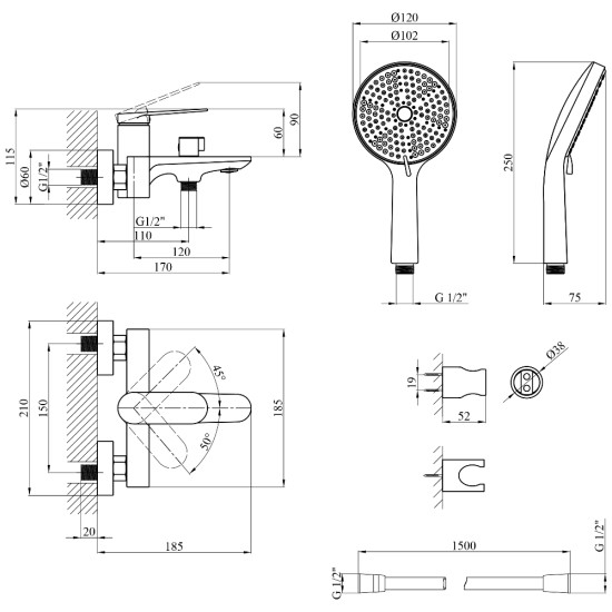 Смеситель для ванны Kroner Element 211315-3801