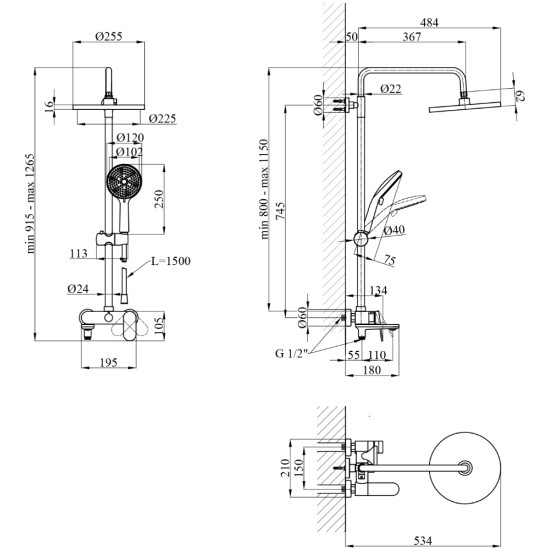 Душевая система Kroner Element 211318-3801