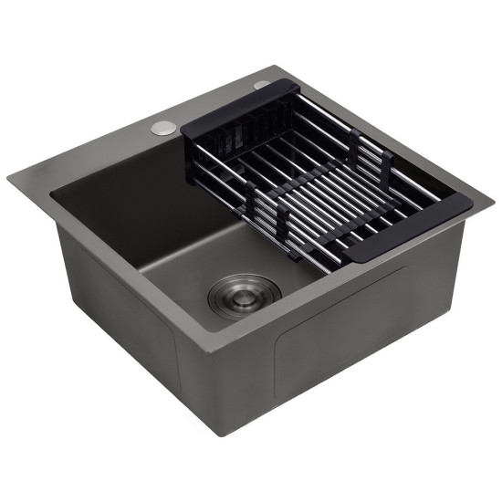 Комплект мойка для кухни интегрированная Kroner KRP Schwarze - 4545HM PVD с корзиной для сушки и дозатором