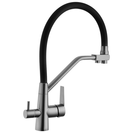 Комплект кухонна мийка Kroner Schwarze-7848LHM PVD + змішувач Edelstahl Klassisch-PVD03817BLK + дозатор Spender-026